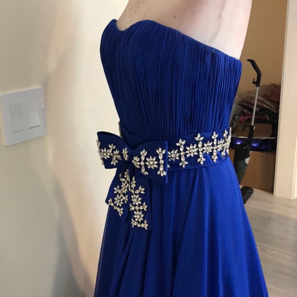 Royal Blue chiffon with train - Picture 11 of 16